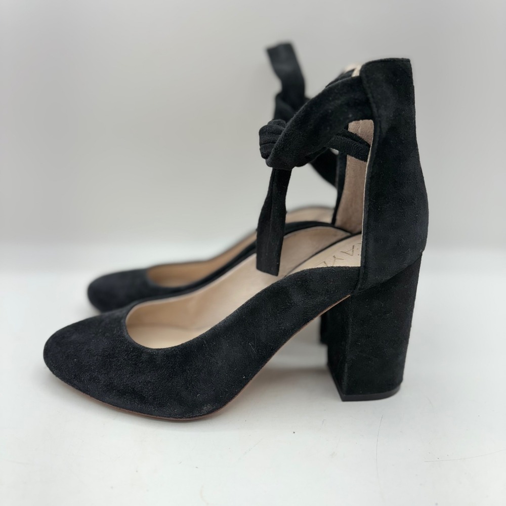 RAYE Hettie Black Suede Ankle Tie Block Heels Pumps Shoes Size 7